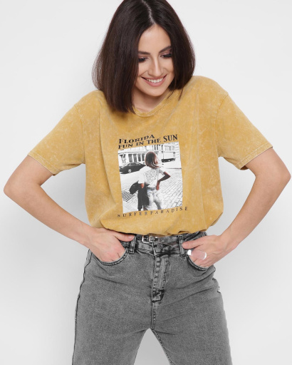 Женская горчичная футболка Standart с надписью Florida и рисунком девушки 57877, Цвет: Горчица, Размер: S, изображение 2