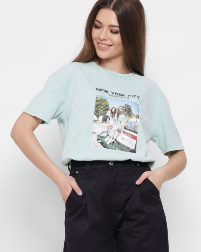 Женская мятная футболка Standart с принтом и надписью New York City 57880, Цвет: Мята, Размер: M, изображение 4