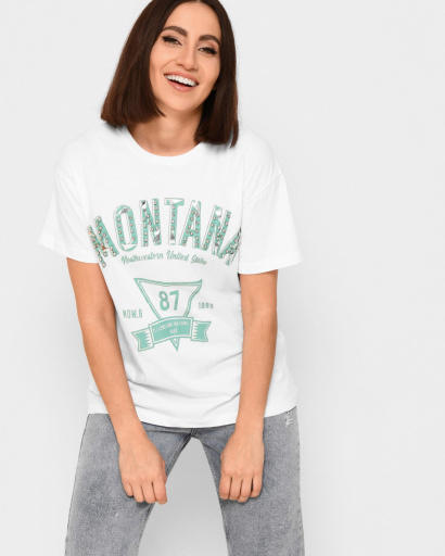 Белая женская футболка Standart с надписью Montana 57883, Цвет: Белый, Размер: M, изображение 2