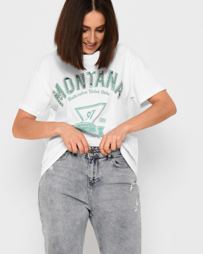 Белая женская футболка Standart с надписью Montana 57883, Цвет: Белый, Размер: M, изображение 4
