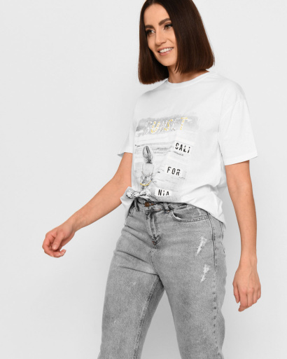 Жіноча біла футболка з принтом і написом Sunset 57886, Колір: Білий, Розмір: M, зображення 2