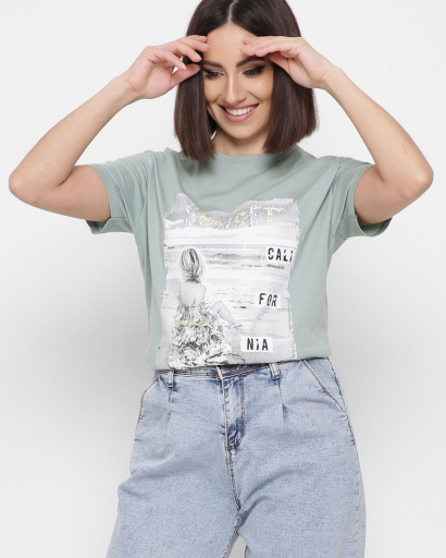 Молодежная хлопковая футболка 57887, Цвет: Мята, Размер: L, изображение 2