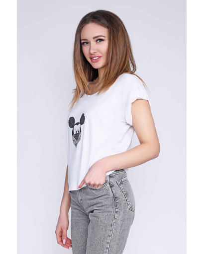 Белая женская футболка «Злой Микки-Маус» 57853, Цвет: Белый, Размер: M, изображение 2