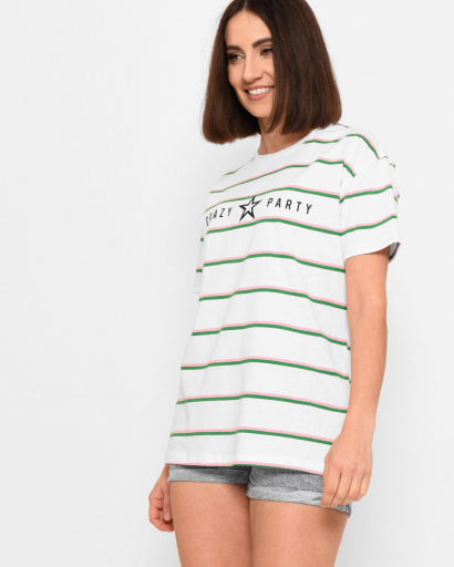 Белая футболка в полоску с надписью 57896, Цвет: Белый, Размер: S, изображение 2