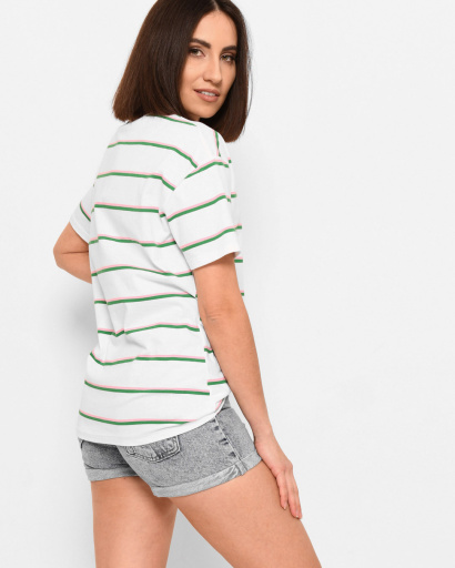 Белая футболка в полоску с надписью 57896, Цвет: Белый, Размер: S, изображение 3