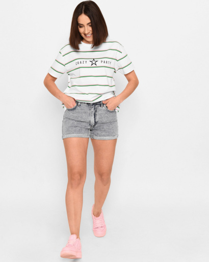 Белая футболка в полоску с надписью 57896, Цвет: Белый, Размер: S, изображение 5