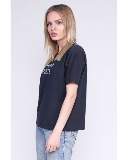 Чорна жіноча футболка Standart з класичною фразою "Нічого одягти" 57855, Колір: Чорний, Розмір: L, зображення 2