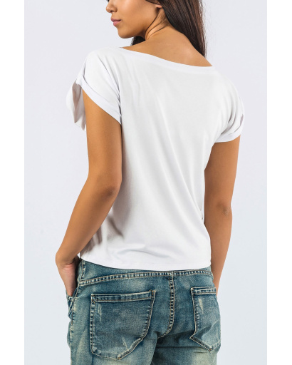 Женская белая футболка с изображением лошади в стиле "бохо" 58031, Цвет: Белый, Размер: M, изображение 2