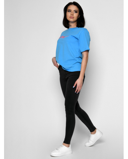 Голубая женская футболка оверсайз "Bonjour" 57906, Цвет: Голубой, Размер: L, изображение 2