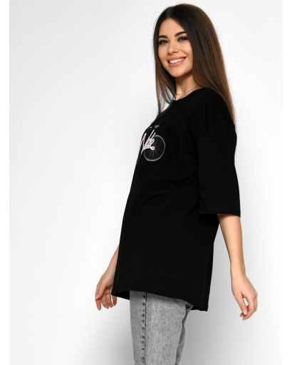 Женская черная футболка с вышивкой Mathilde 57908, Цвет: Черный, Размер: S, изображение 2