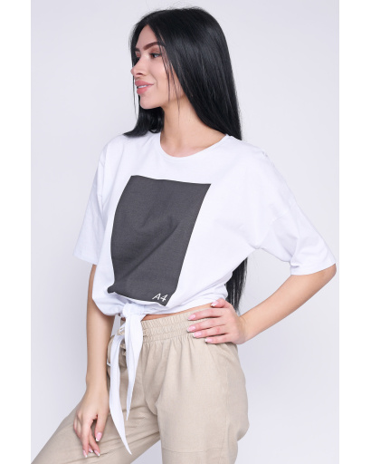 Белый кроп-топ с черным прямоугольником "А4" 57857, Цвет: Белый, Размер: M, изображение 2