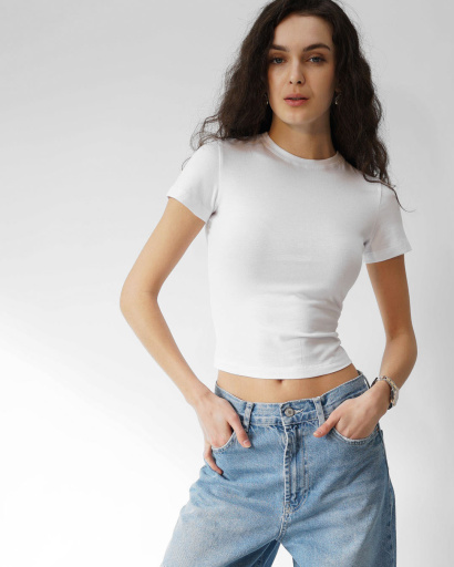 Футболка жіноча приталена Slim Standart CRC FS-261-3 57811, Колір: Білий, Розмір: L, зображення 2