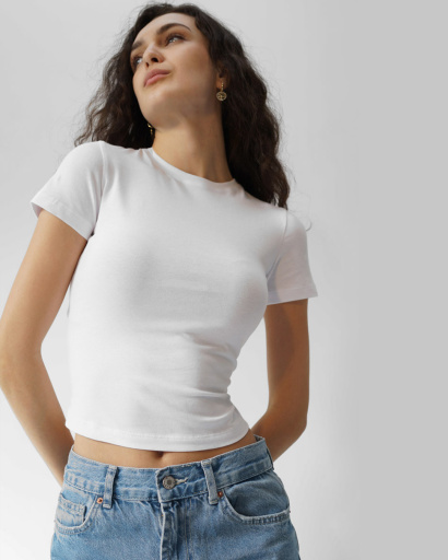 Футболка жіноча приталена Slim Standart CRC FS-261-3 57811, Колір: Білий, Розмір: L, зображення 4