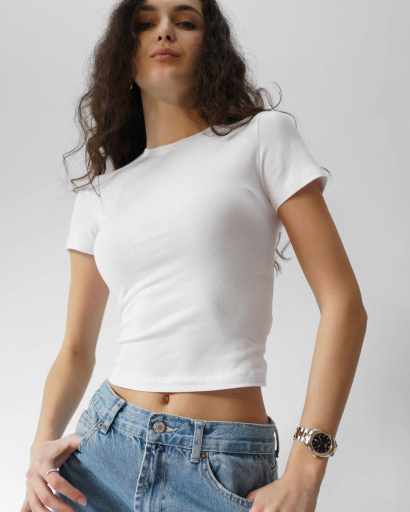 Футболка жіноча приталена Slim Standart CRC FS-261-3 57811, Колір: Білий, Розмір: L, зображення 5