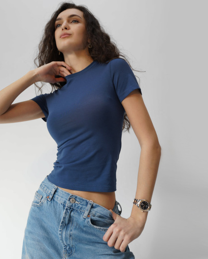 Футболка жіноча приталена Slim Standart CRC FS-261-35 57812, Колір: Джинс, Розмір: S, зображення 5