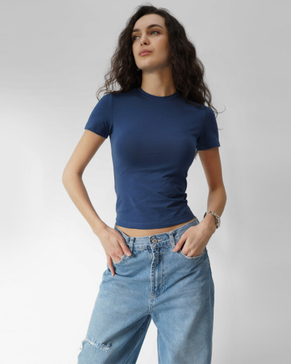 Футболка жіноча приталена Slim Standart CRC FS-261-35 57812, Колір: Джинс, Розмір: S, зображення 6