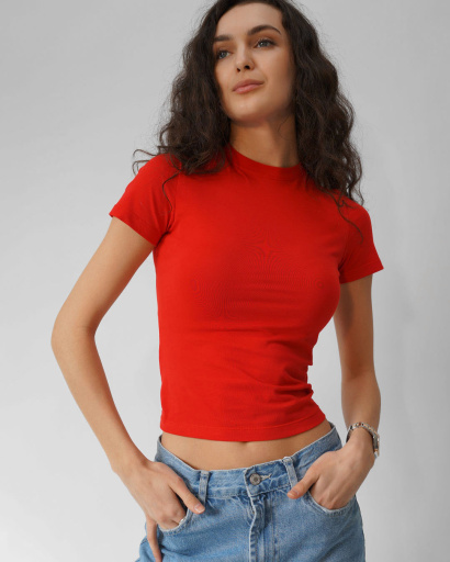 Футболка жіноча приталена Slim Standart CRC FS-261-14 57813, Колір: Червоний, Розмір: XS, зображення 3