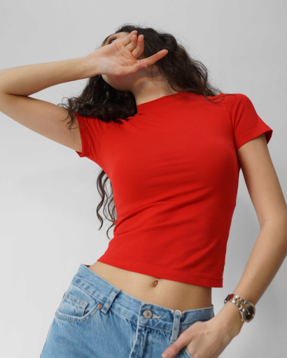 Футболка жіноча приталена Slim Standart CRC FS-261-14 57813, Колір: Червоний, Розмір: XS, зображення 5