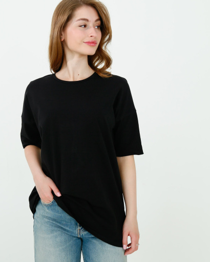 Женская длинная футболка Standart, черный 57868, Цвет: Черный, Размер: XS, изображение 2