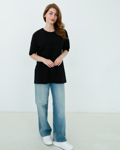 Женская длинная футболка Standart, черный 57868, Цвет: Черный, Размер: XS, изображение 3