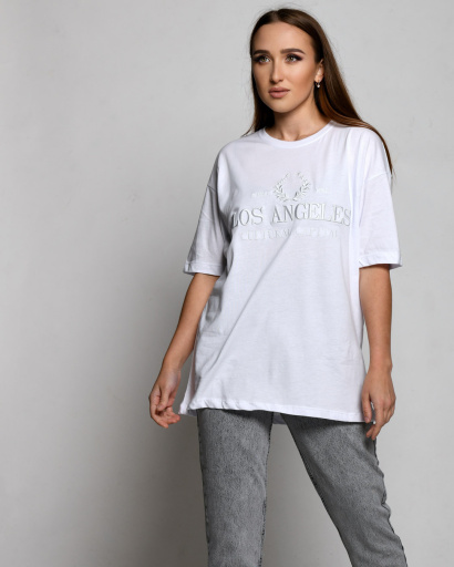Женская белая футболка с вышивкой Los Angeles 57914, Цвет: Белый, Размер: M, изображение 3