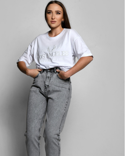 Женская белая футболка с вышивкой Los Angeles 57914, Цвет: Белый, Размер: M, изображение 5
