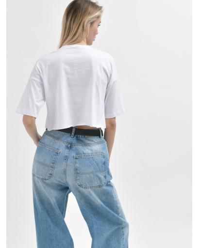 Коротка жіноча футболка оверсайз 57902, Колір: Білий, Розмір: XS, зображення 2