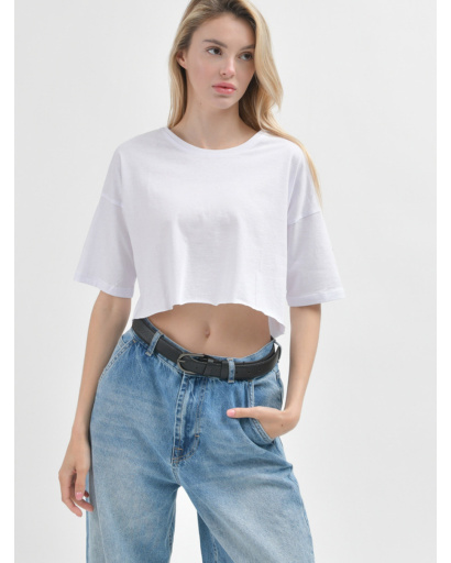 Коротка жіноча футболка оверсайз 57902, Колір: Білий, Розмір: XS, зображення 3