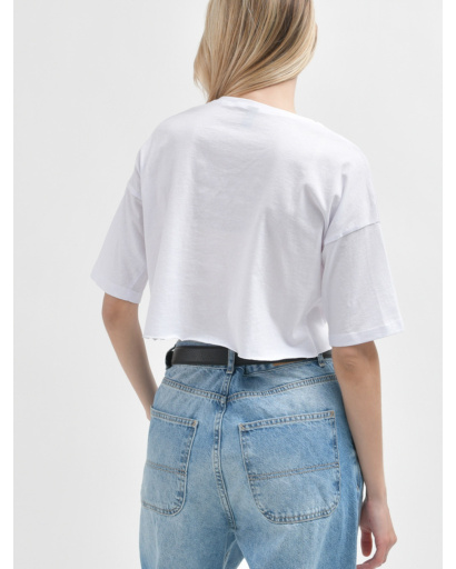 Коротка жіноча футболка оверсайз 57902, Колір: Білий, Розмір: XS, зображення 4