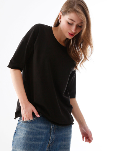 Футболка жіноча базова oversize Standart CRC FS-218-8 57787, Колір: Чорний, Розмір: XS, зображення 5