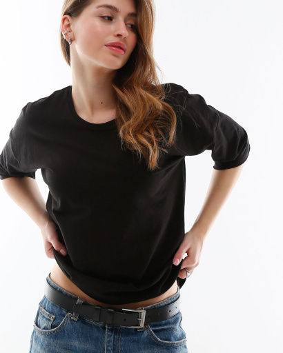Футболка жіноча базова oversize Standart CRC FS-218-8 57787, Колір: Чорний, Розмір: XS, зображення 3