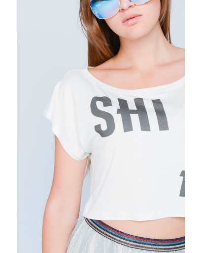 Белая женская короткая футболка с надписью "Shirt" 58034, Цвет: Белый, Размер: XS, изображение 3