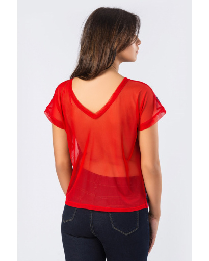 Женская футболка с сеточкой по спинке 58040, Цвет: Красный, Размер: XS, изображение 2