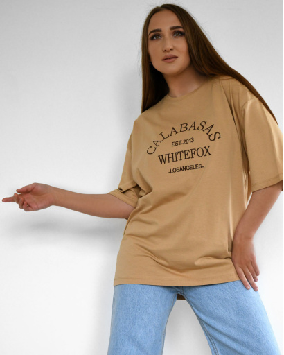 Бежева жіноча футболка Standart з вишивкою Calabasas 57926, Колір: Бежевий, Розмір: M, зображення 3