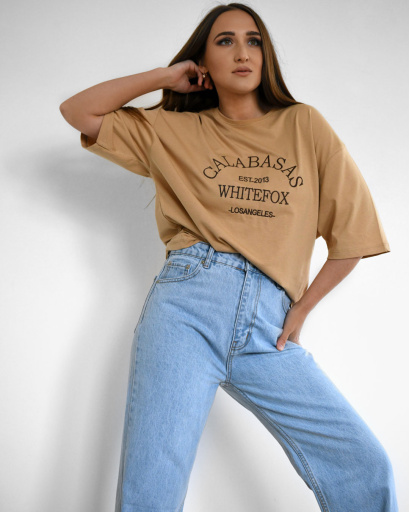 Бежева жіноча футболка Standart з вишивкою Calabasas 57926, Колір: Бежевий, Розмір: M, зображення 4