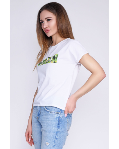 Біла бавовняна футболка з написом Green 57852, Колір: Білий, Розмір: XS, зображення 2