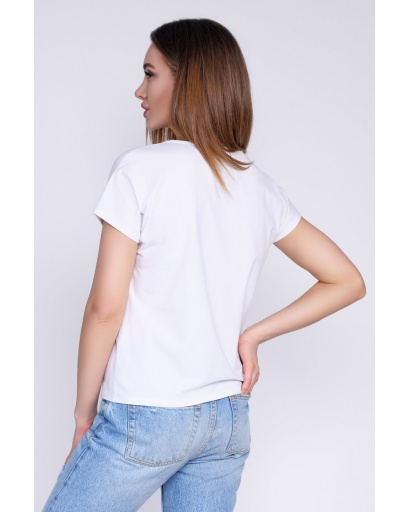 Біла бавовняна футболка з написом Green 57852, Колір: Білий, Розмір: XS, зображення 3