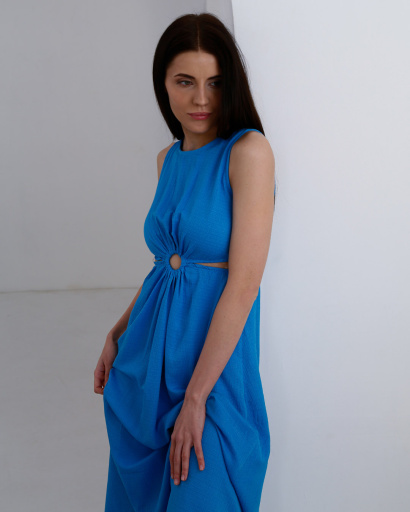 Сарафан міді з вирізами та декоративним кільцем 55960, Колір: Блакитний, Розмір: S, зображення 2