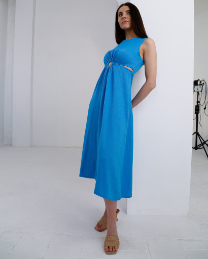 Сарафан міді з вирізами та декоративним кільцем 55960, Колір: Блакитний, Розмір: S, зображення 3