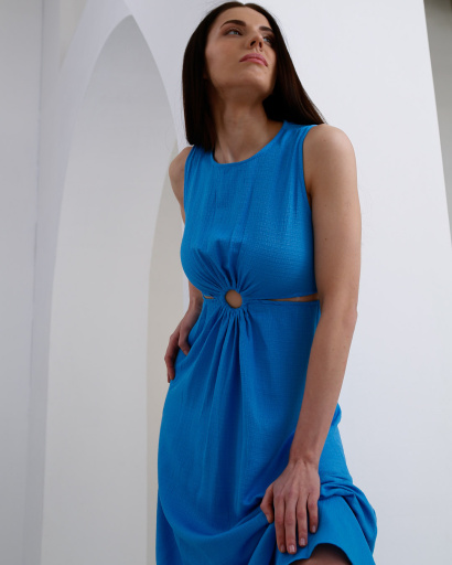 Сарафан міді з вирізами та декоративним кільцем 55960, Колір: Блакитний, Розмір: S, зображення 4