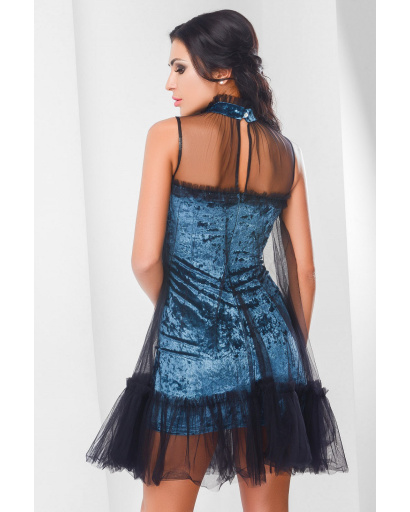 Праздничное велюровое платье с чокером 29077, Цвет: Морская волна, Размер: XS, изображение 3