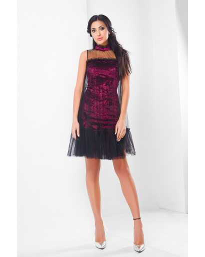 Праздничное велюровое платье марсала с чокером 29078, Цвет: Бургунди, Размер: M, изображение 2