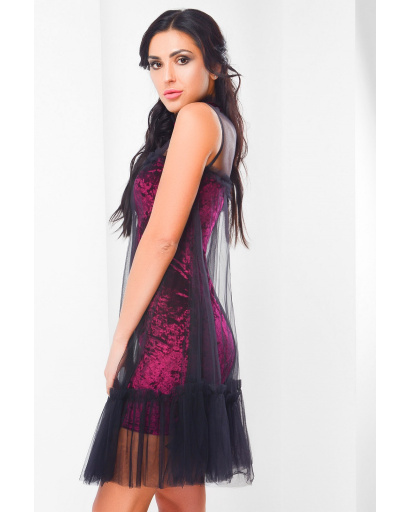 Праздничное велюровое платье марсала с чокером 29078, Цвет: Бургунди, Размер: M, изображение 3