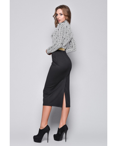 Облягаюча сукня-міді колір білий-чорний 33027, Колір: Чорний, Розмір: XS, зображення 2