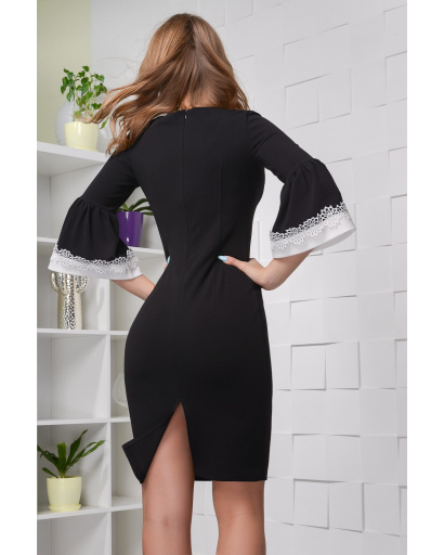 Черное платье с рукавом 3/4 и белой манжетой 28195, Цвет: Черный, Размер: XS, изображение 4