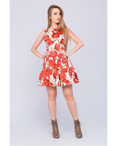 Літня сукня бебі дол з принтом яблук 27163, Колір: Червоний, Розмір: XS, зображення 4