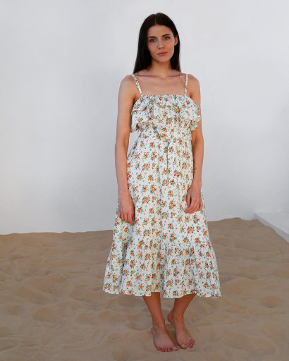 Летний сарафан с рюшами 48389, Цвет: Оранжевый, Размер: S, изображение 2