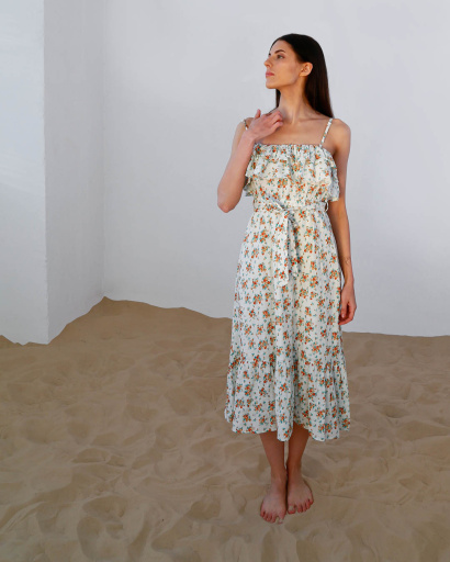 Летний сарафан с рюшами 48389, Цвет: Оранжевый, Размер: S, изображение 3