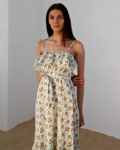 Летний сарафан с рюшами 48389, Цвет: Оранжевый, Размер: S, изображение 4