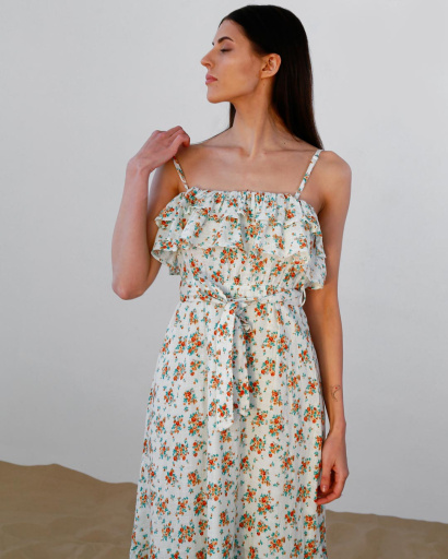 Летний сарафан с рюшами 48389, Цвет: Оранжевый, Размер: S, изображение 5